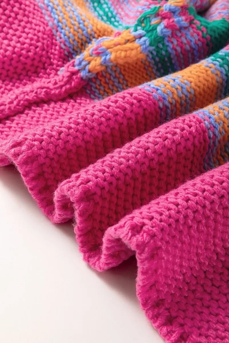 Rose Stripe Colorful Puff Sleeve Drop Shoulder Loose Cardigan - Love Salve